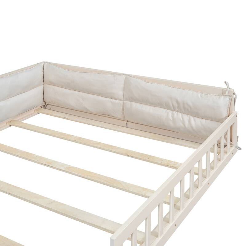 Harper&Bright Designs Wood Full Size Upholstered Platform Bed with Guardrail and Pillow