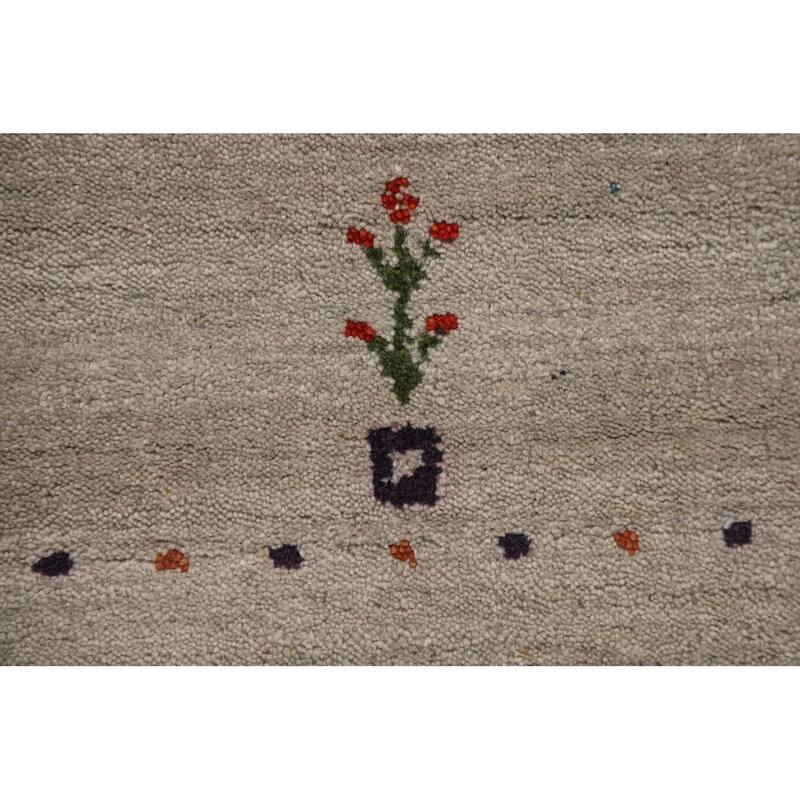 Modern Gabbeh Oriental Area Rug Handmade Beige Wool Carpet - 5'9" x 7'9"