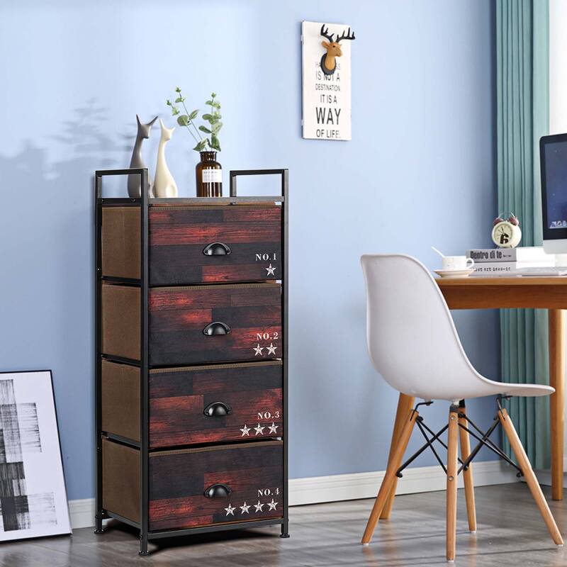 4 Drawer Fabric Dresser Storage Tower Steel Frame Closet