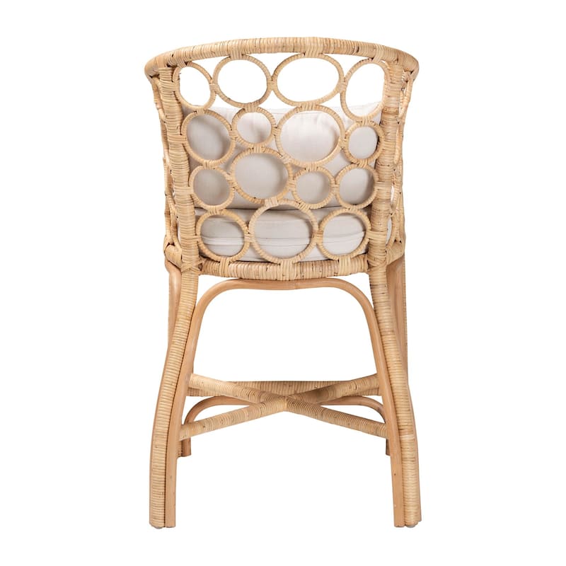 Prisca Natural Rattan Counter Stool with Bubble Frame - Handwoven Wicker Accent Stool with Round Back and Removable Cushions