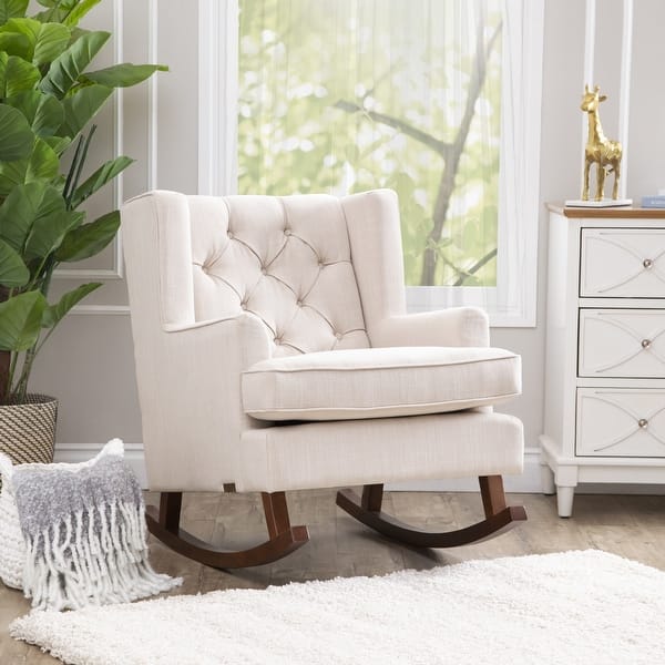 slide 2 of 14, Abbyson Thatcher Fabric Rocker Chair Beige