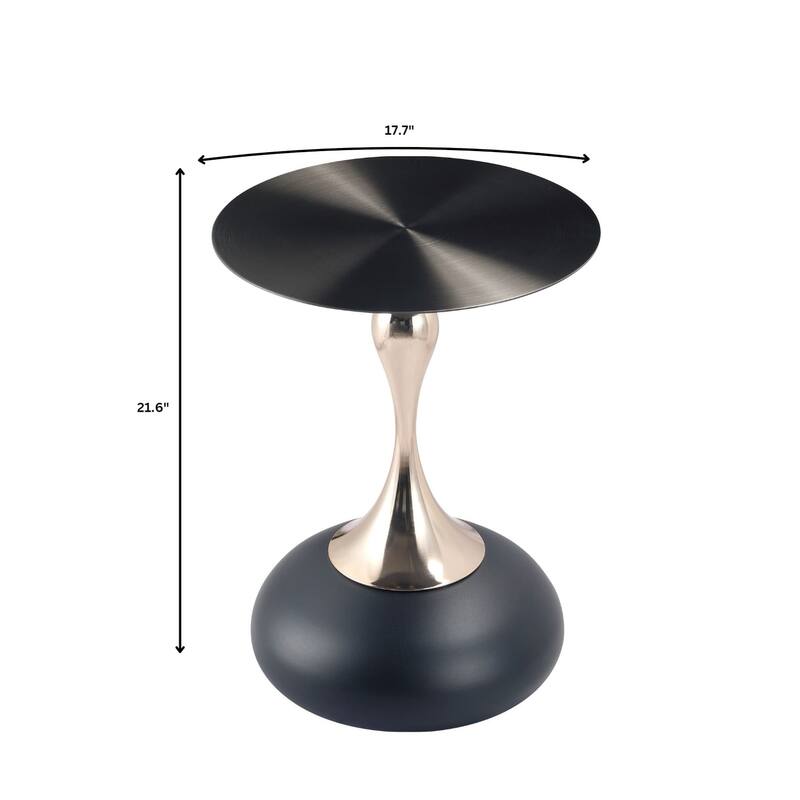 Savoy Round Side Table Stainless-Steel Black Top and Pedestal Base for Home Office Living Room