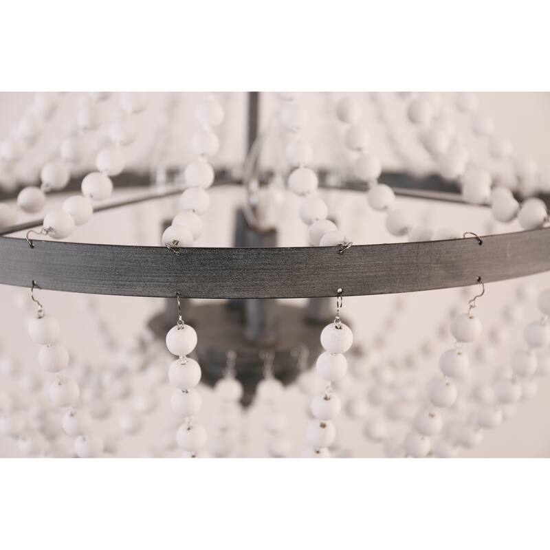 Oaks Aura Farmhouse Candle Style 4-Light Wood Ceiling Light Bohemia Beaded Wood Chandelier