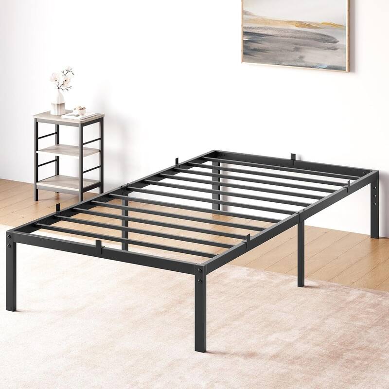 Bed Frame No Box Spring Needed, Heavy Duty Queen Platform Metal Bed Frame with Metal Slats