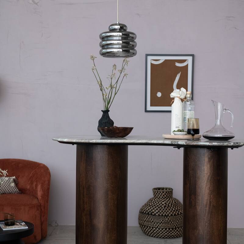 Glass and Metal Pendant Lamp, 6' Cord, Chrome Finish - 9.5"L x 9.5"W x 7.9"H