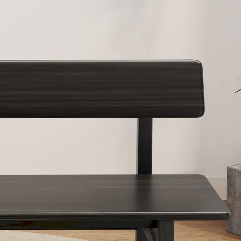 63" Farmhouse Dining Bench with Backrest Solid Wood Bench for Entryway