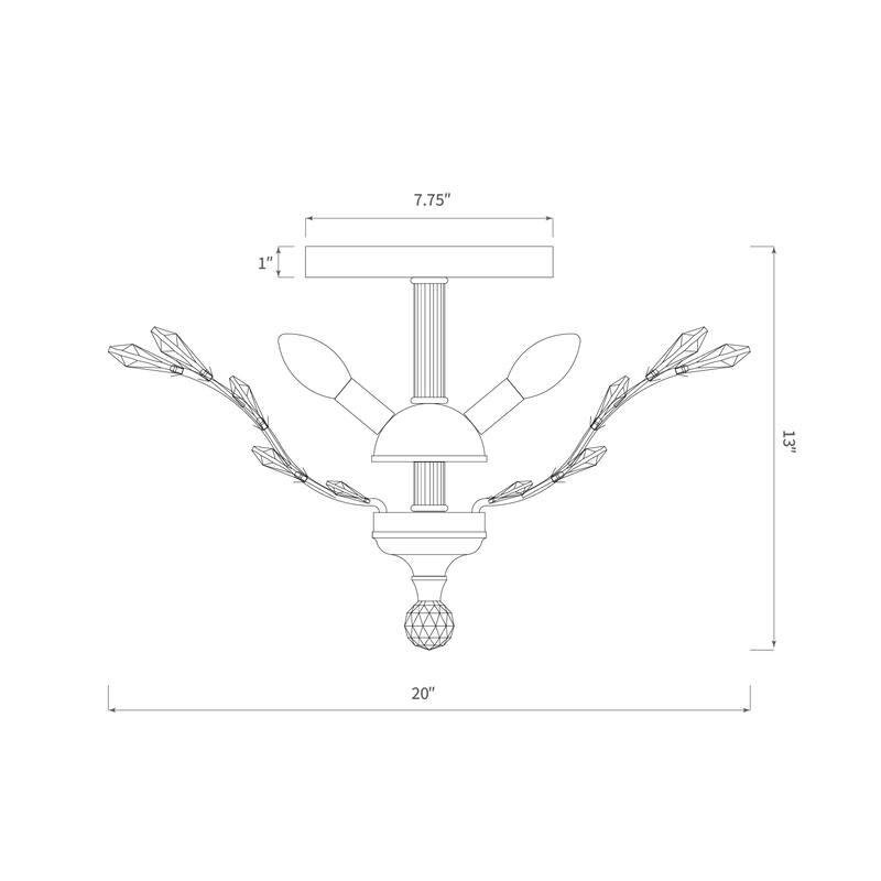 Chrome Clear Crystal 20" Tree Branch Flush Ceiling Chandelier 4 Lights - 20" Wide