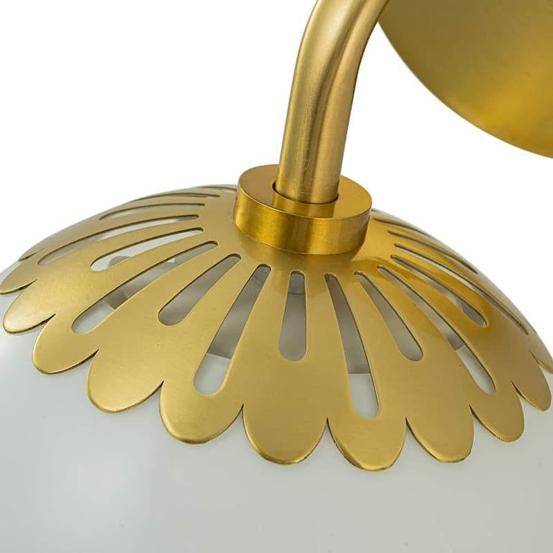 Mid-century Modern Brass Dewdrop Style Opal Glass Wall Sconce