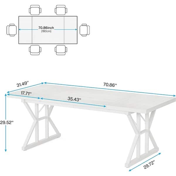 dimension image slide 8 of 9, Farmhouse Dining Table for 6 People, 70.8-Inch Rectangular Wood Kitchen Table