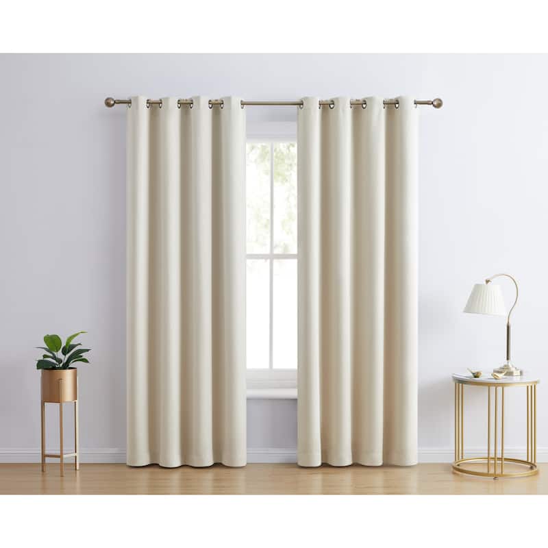 HLC.me Laurance 100% Blackout Curtains - Thermal Insulation Energy Efficient Grommet Window Curtains, Set of 2 - 52 W x 96 L per panel - Set of 2 - Parchment Beige
