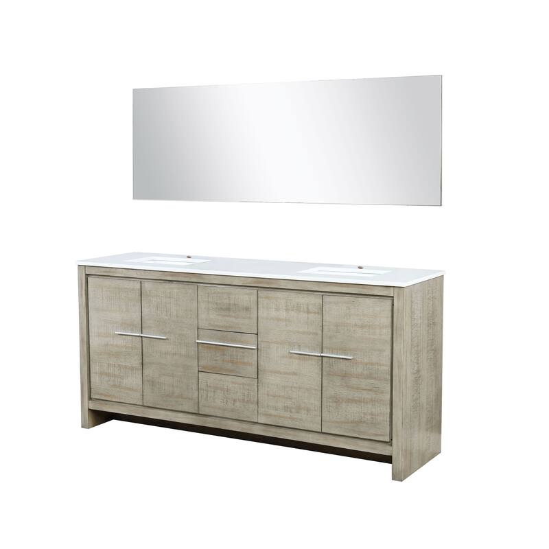 Lafarre 36 in W x 20 in D Rustic Acacia Bath Vanity, White Quartz Top and 28 in Mirror