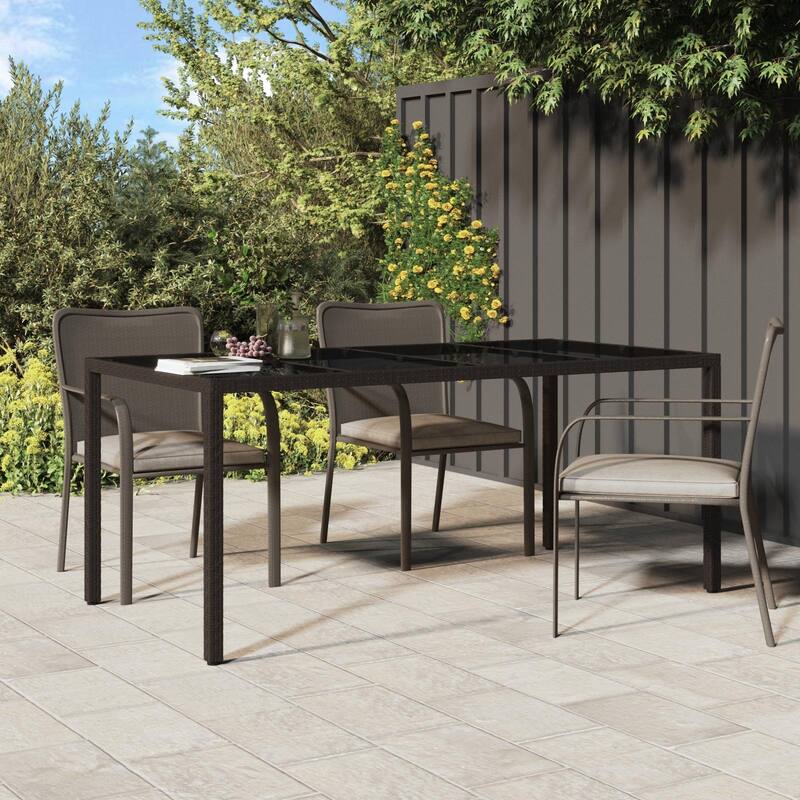 vidaXL Patio Table 74.8" Tempered Glass and Poly Rattan Table Multi Colors - 74.8 x 35.4 x 29.5 in - Brown and Black