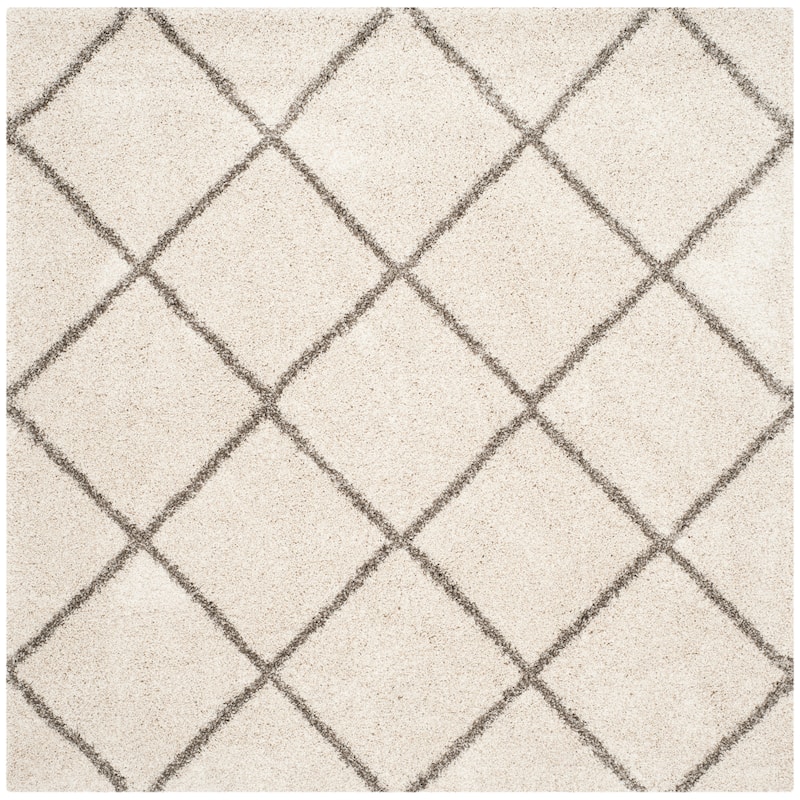 SAFAVIEH Hudson Shag Estella Diamond Trellis 2-inch Thick Rug - 7' x 7' Square - Ivory/Grey