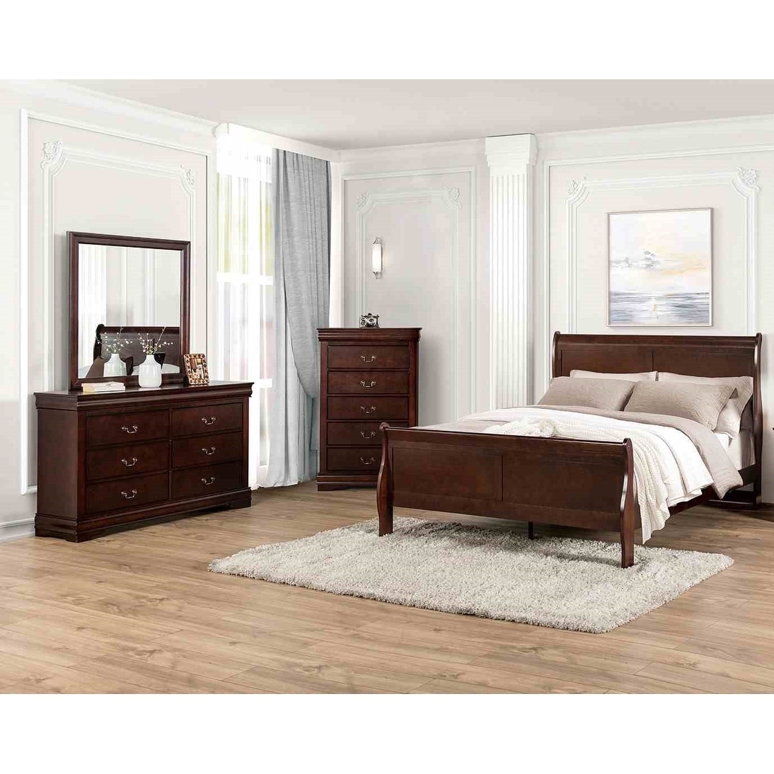 Brown Finish 4pc Bedroom Furniture Set Classic