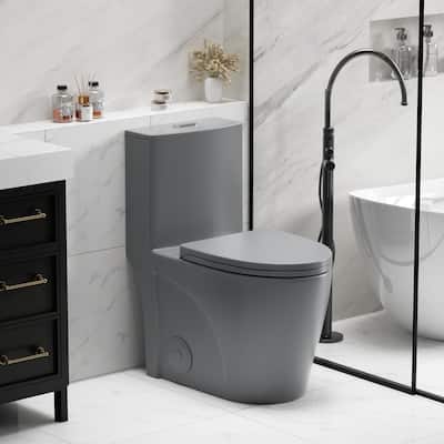 1.1/1.6 GPF Tornado Flush One-Piece Toilet,Siphonic S-trap 12",Elongated Bowl with Soft Close Seat,Chair Seat ADA Height 17"