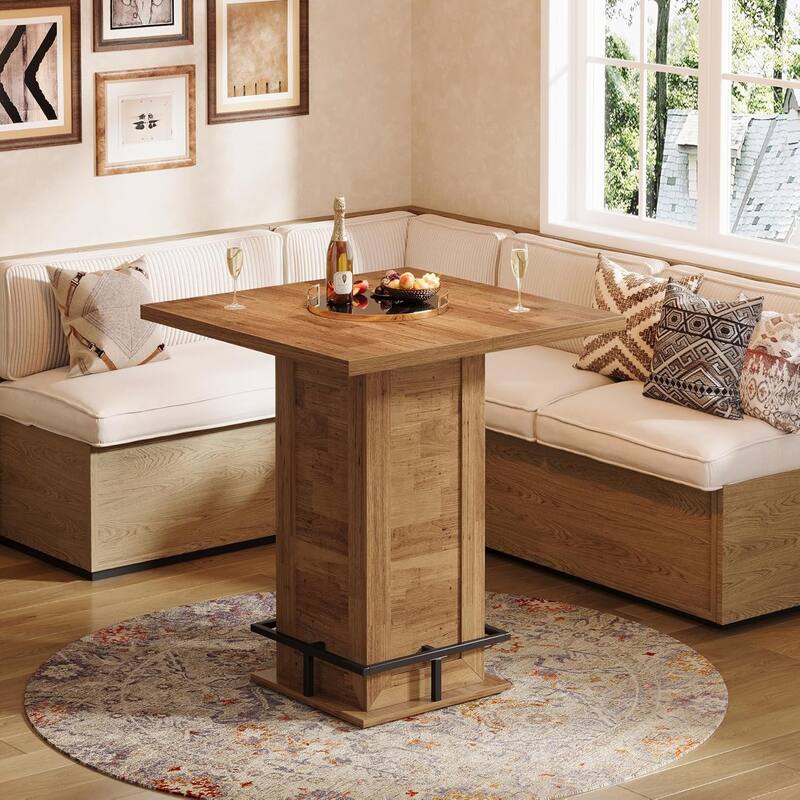 Square Counter Height Bar Table with Metal Footrest