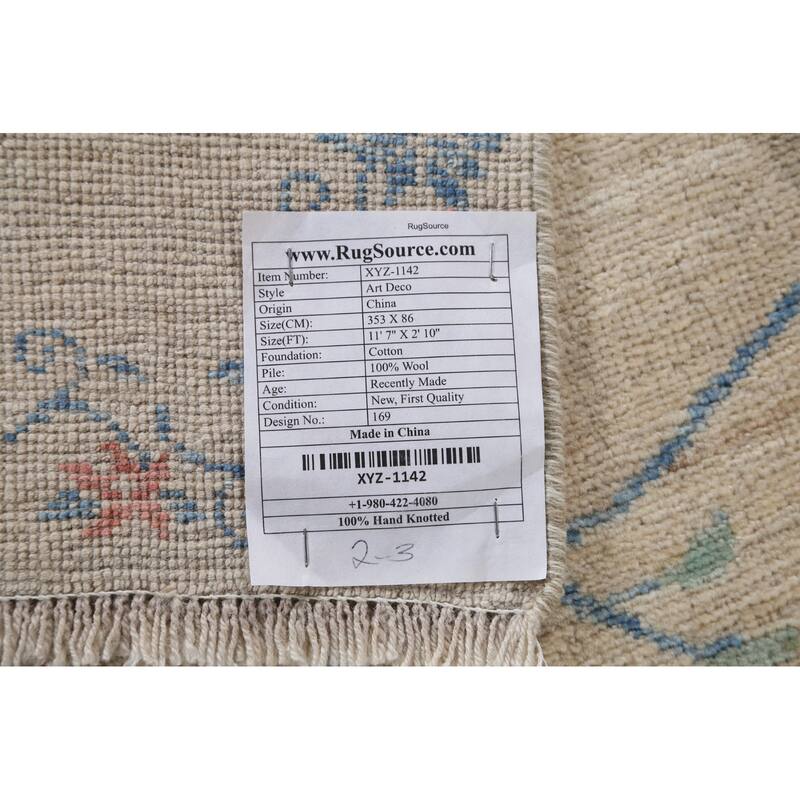 Vegetable Dye Art Deco Oriental Runner Rug Wool Hand-knotted Carpet - 2'10" x 11'7"