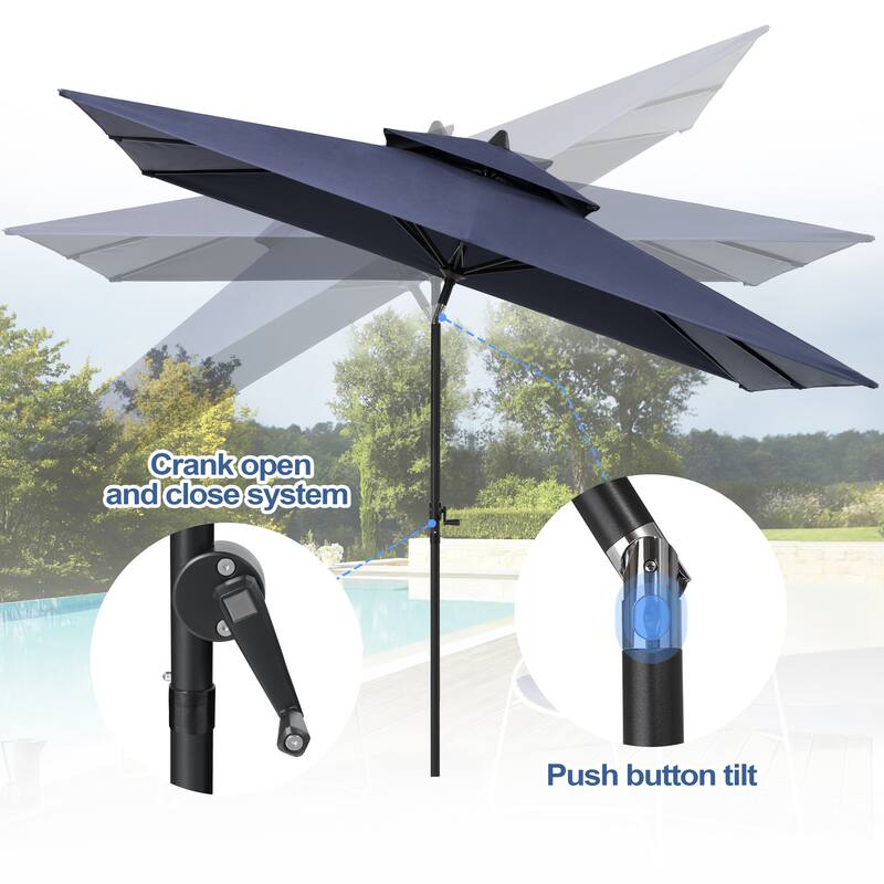 Pellebant Outdoor Patio 10 X 6.5 FT Double Top Market Umbrella with Wheels Base Stand
