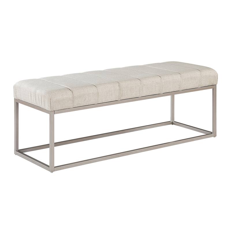 Savoy 48" Textured Fabric Bench - Champagne Finish Iron Metal Frame - Beige