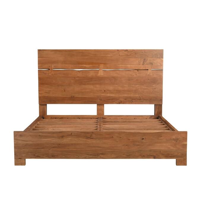 HomeRoots Brown Live Edge Bow Joint Solid Wood King Bed Frame