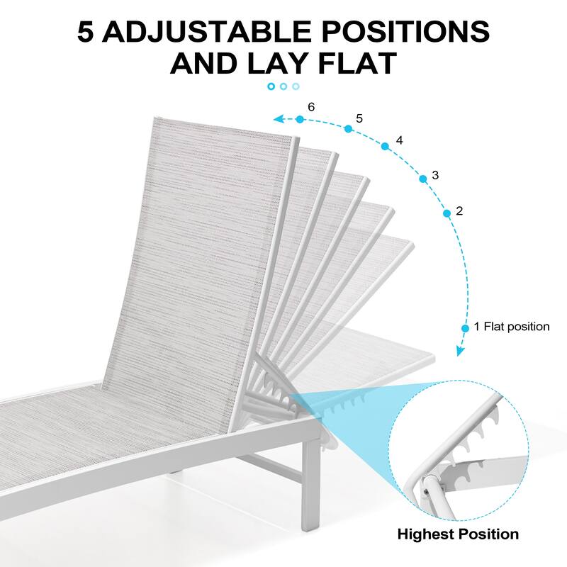 Outdoor Adjustable Aluminum Chaise Lounge Chairs for Patio Pool Terrace - See Picture