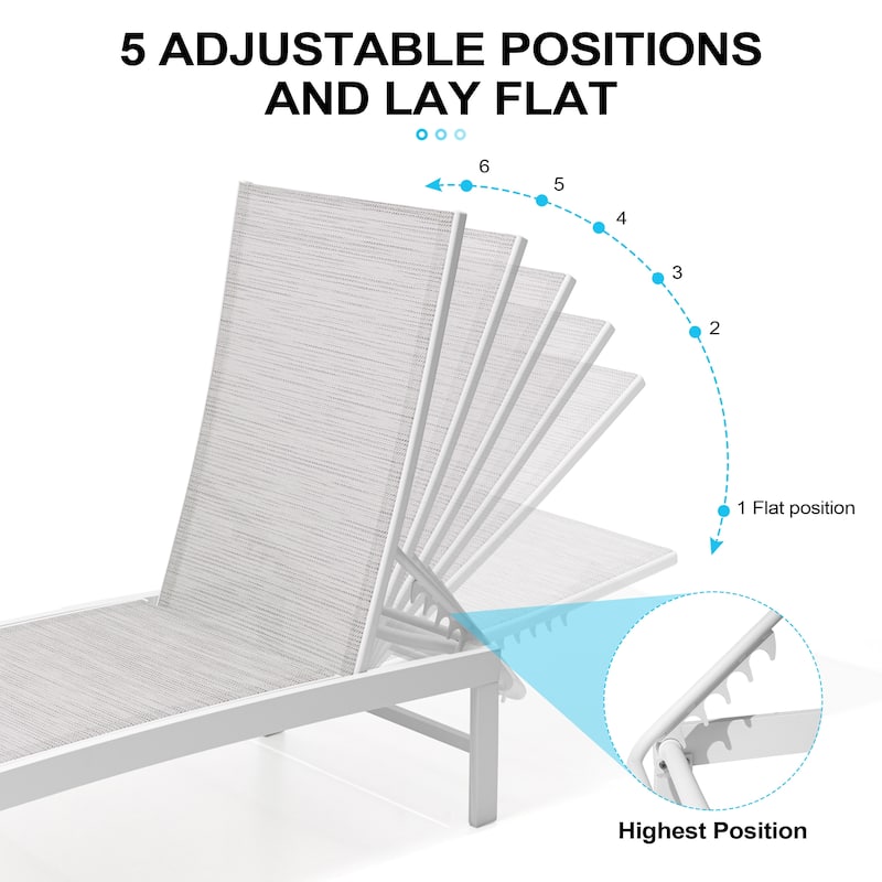 Outdoor Pool Lounger Aluminum All-weather Adjustable Chaise Lounge Chair - See Picture