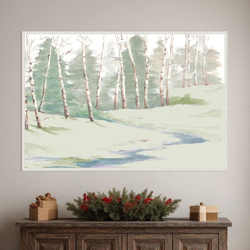 Winter Wood Landscape by Patricia Pinto Framed Canvas Wall Art Print - Sylvie Beaded White