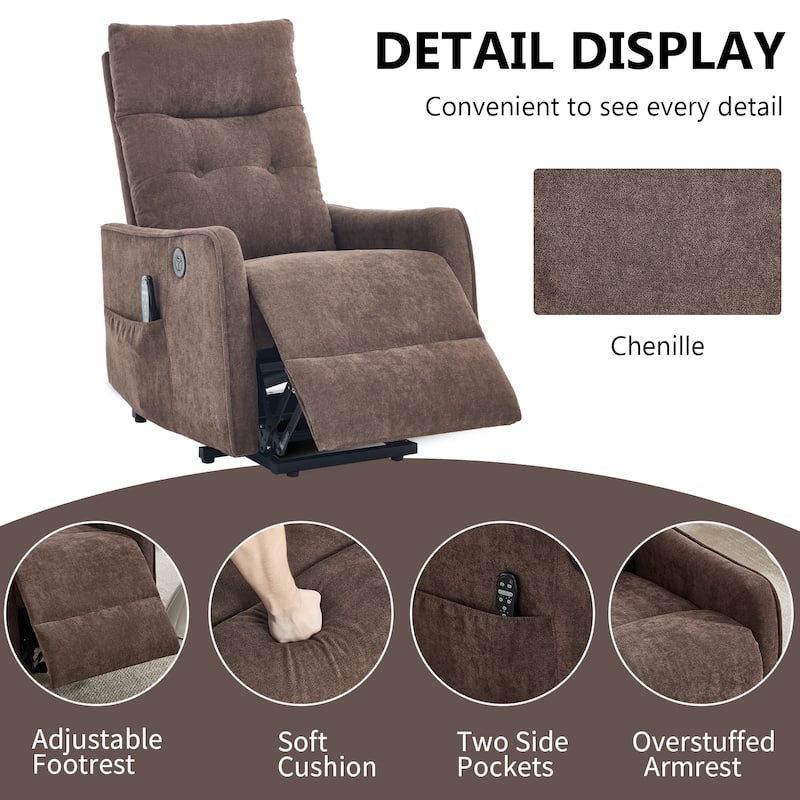 Single Motor Power Lift Recliner with USB Port and 155 Degree Recline