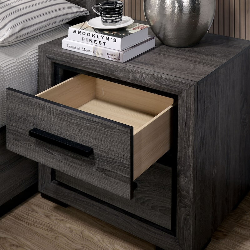 Rothwell Contemporary Grey Wood 3-Piece Panel Bedroom Set with Shelves by Furniture of America
