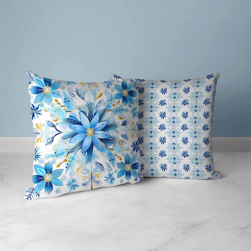 Snowy Crest Faux Suede Reversible Throw Pillow White and Blue