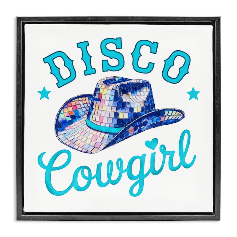 Stupell Turquoise Disco Cowgirl Framed Floater Canvas Wall Art Design By Amanda Greenwood - 18 x 18 - Black