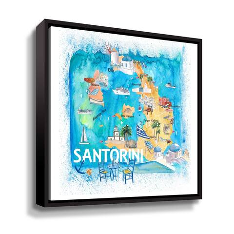 Santorini Greece Illustrated Map with Main Roads Landmarks and Highlights Gallery Wrapped Floater-framed Canvas