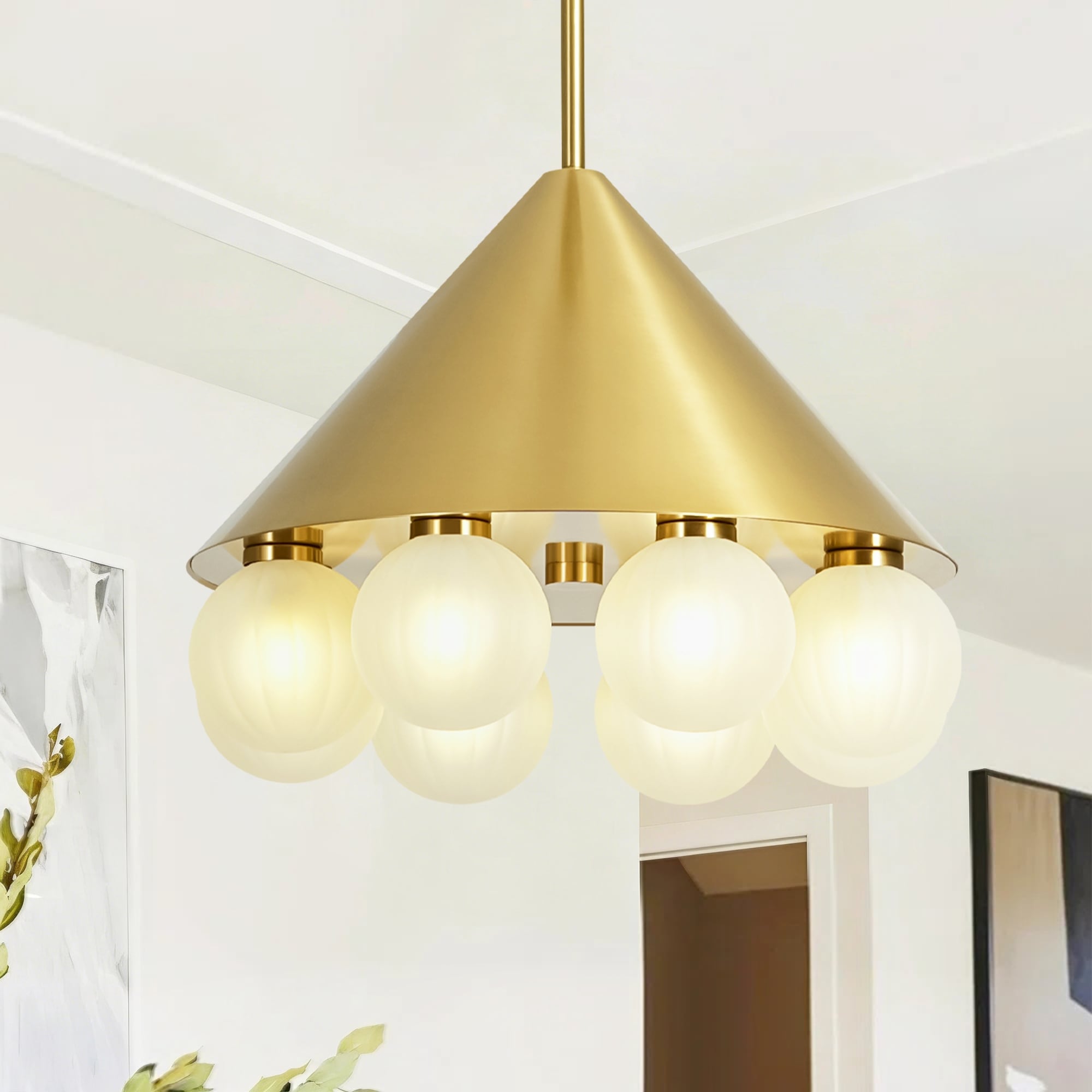 Rennnsan 8-Light Modern Metal & Glass Pendant with Sanded Striped Glass Balls for Living Room - 8 Light