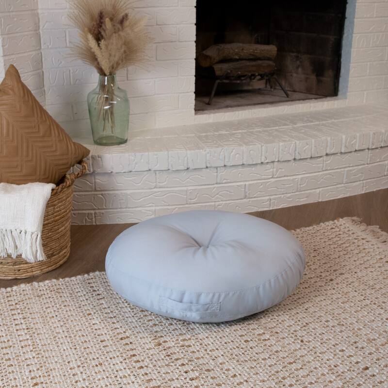 Sorra Home Solid Circle Tufted Floor Pillow with Handle - 24 in x 24 in x 5 - Silver