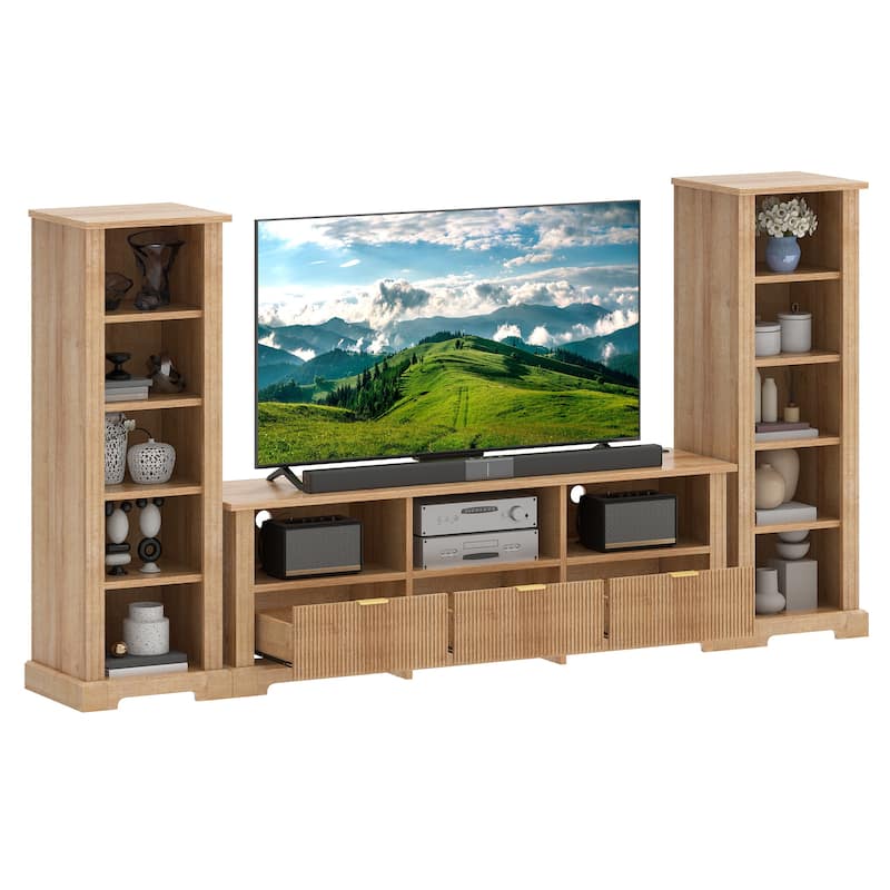 Moasis TV Stand with 2 Side Bookshelves for TVs Up to 65''