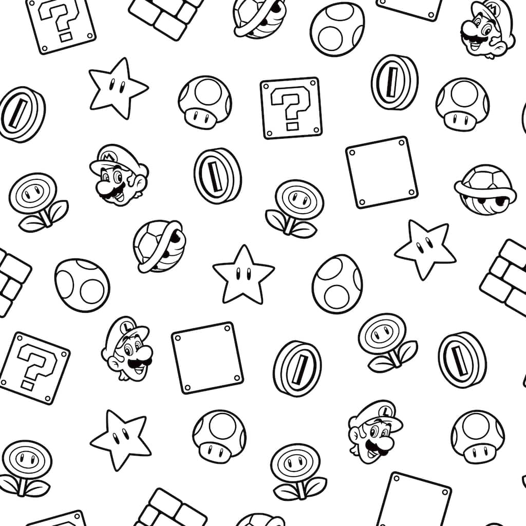 Nintendo Super Mario Power Up Icons Black and White Peel and Stick Wallpaper - 216 x 20.50