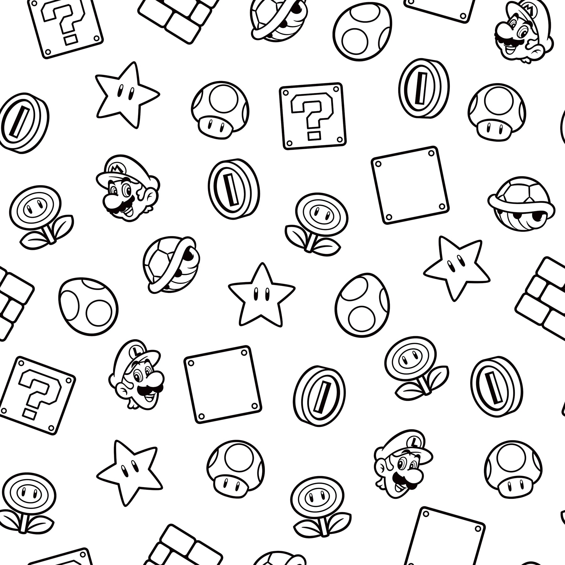 Nintendo Super Mario Power Up Icons Black and White Peel and Stick Wallpaper - 216 x 20.50