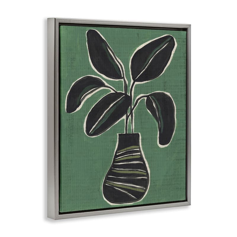 Stupell House Plant on Green Framed Floater Canvas Wall Art Design By June Erica Vess