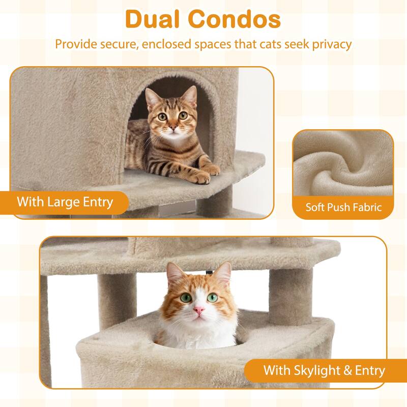 Gymax 57'' Cat Tree for Indoor Cats w/Dual Condos Hammock Sisal