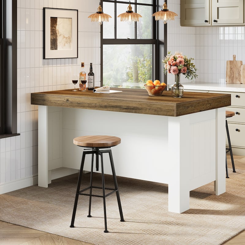 55" Two-Tone Farmhouse Kitchen Island with Storage Shelves