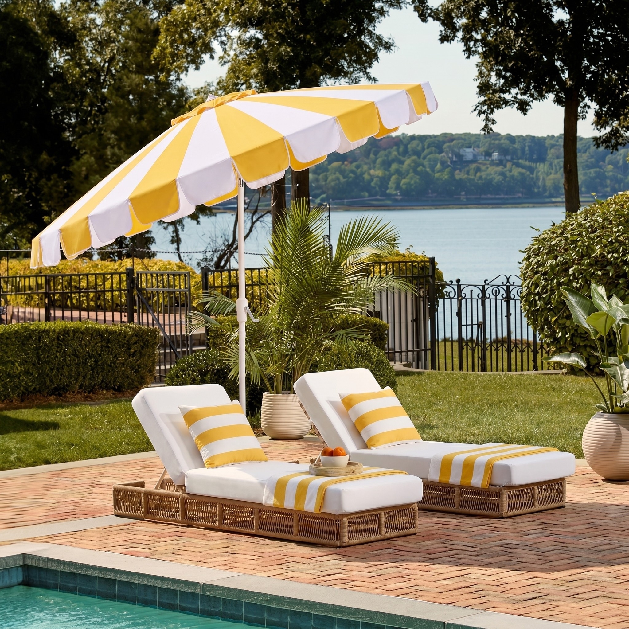 beige and white striped patio umbrella SunVilla 11' Round Cabana Stripe Aluminum Market The classic striped design brings style and shade to patios Poppy Beige White Striped Patio