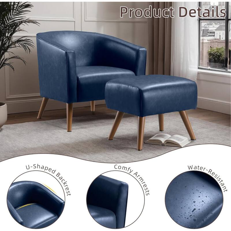 Accent Chair with Ottoman,Modern Barrel Chair and Footrest,Mid Century Living Room Chairs,Upholstered Armchair