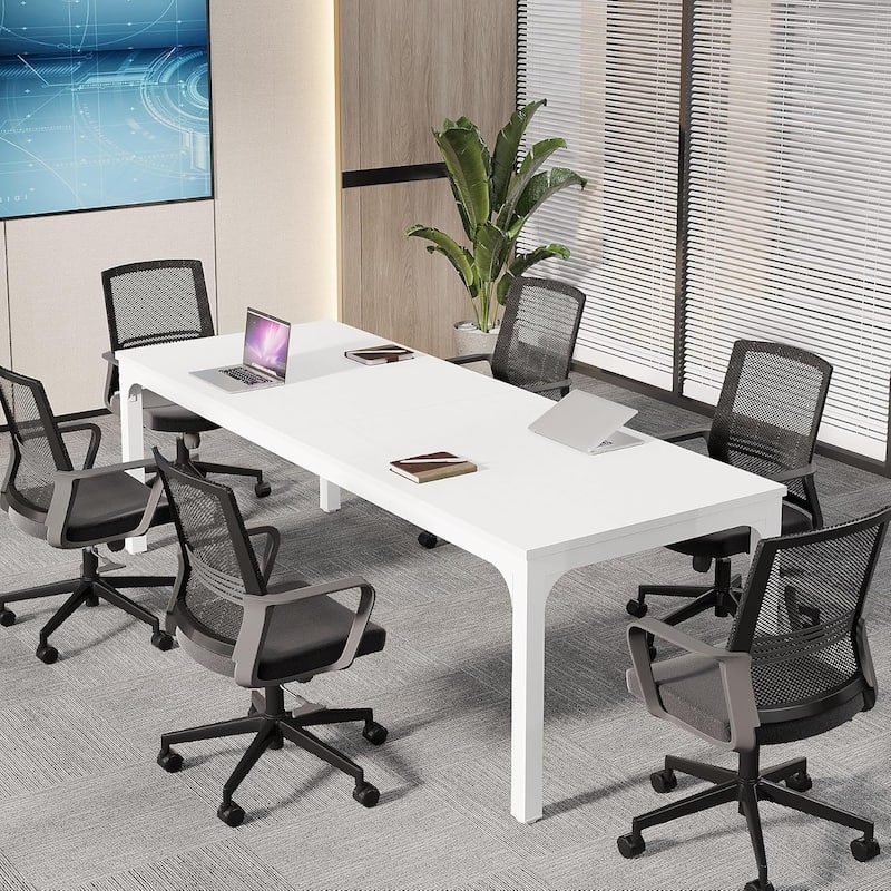 78.74" Large Rectangle Conference Table, Office Meeting/Seminar/Business Table Desk for Office Boardroom & Meeting Room - White