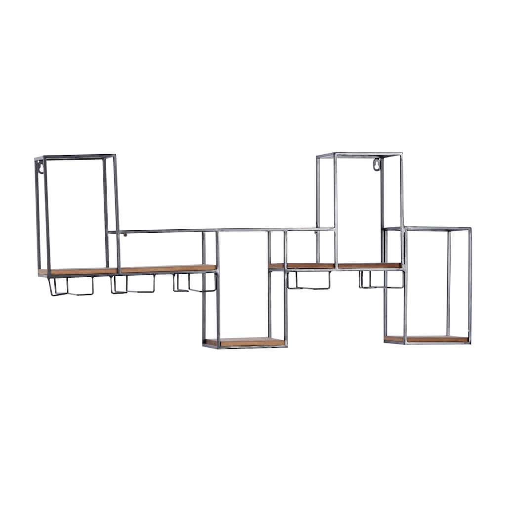 Metal Geometric 7 Bottle Wall Wine Rack with 5 Glass Holder Slots - Black - Roche River Decor - 6"W x 36"L x 16"H