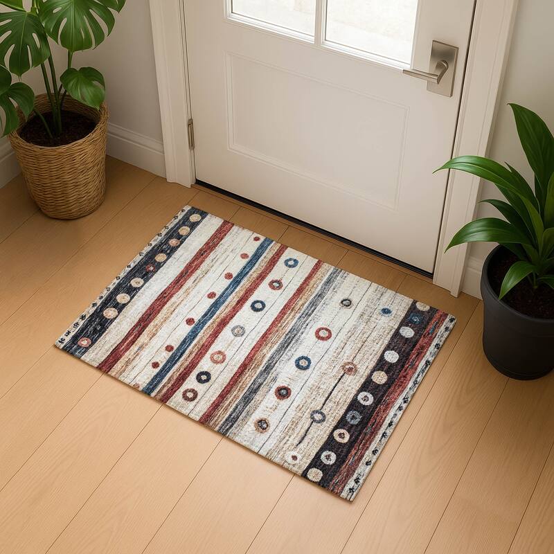 Premium Washable Super Soft Global Stripes Mayfield Rug - Beige - 1'8" x 2'6"