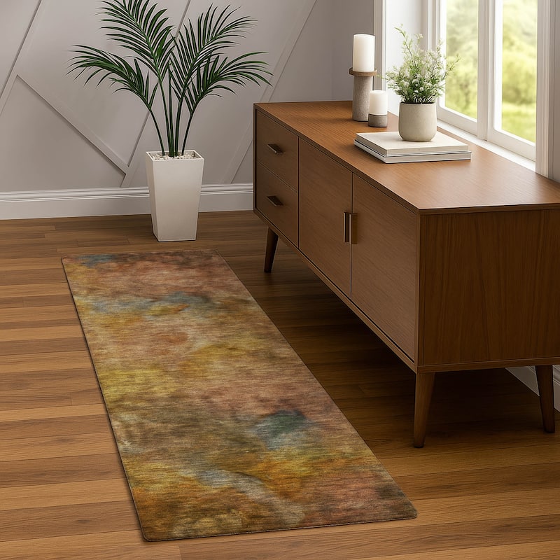 Machine Washable Indoor/ Outdoor Abstract Contemporary Chantille Rug
