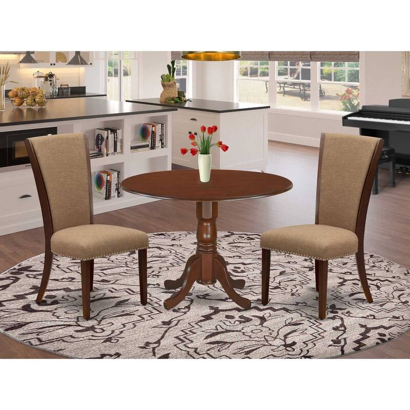 3-Piece Mahogany Finish Solid Wood Top - Dining Room Set - Seats 4