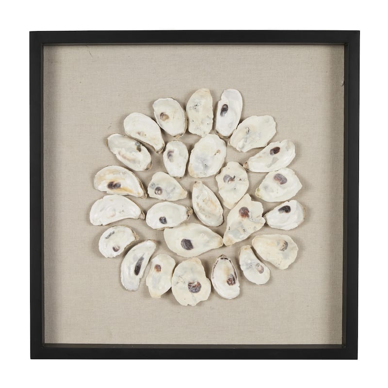 Shell Handmade Abstract Circular Wall Decor with Beige Linen Backing and Black Frame - Cream - Roche River Decor - Cream - 19"W, 19"H