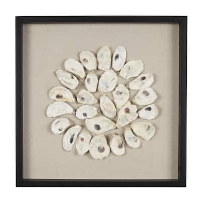 Shell Handmade Abstract Circular Wall Decor with Beige Linen Backing and Black Frame - Cream - Roche River Decor