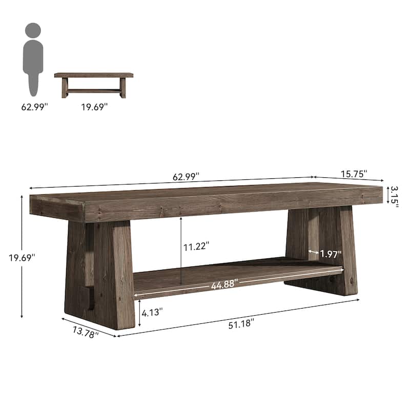 2-Tier Solid Wood TV Stand with Storage Shelves, Entertainment Center Television Console for 75-Inch TVs Living Room Bedroom